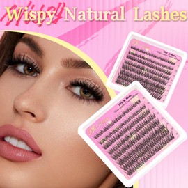 Ahrikiss Lash Clusters Wispy Eyelash Clusters 96Pcs C Curl Cluster Eyelash Extensions Natural Individual Lashes with Thin Band 10-16mm Cat Eye Lashes Clusters for Beginners (Cherry)