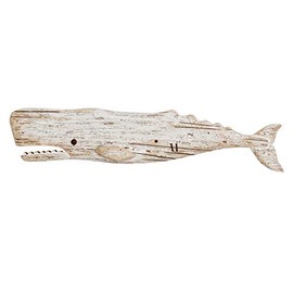 Wood Whale Statue Wooden Nautical Decor for Home - Antique Fish Figures Decoration Animal Statues Beach Themed Wall Art (Hanging Whale)