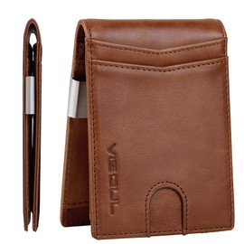 VISOUL Slim Wallet with Coin Compartment and RFID Protection Mini Wallet Men's Small Credit Card Case Card Holder Wallet Small Wallet Leather, A71 Brown, Elegant