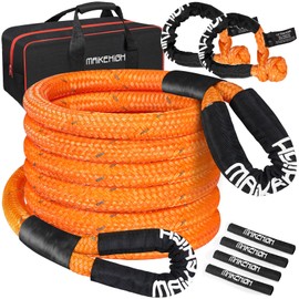 MAIKEHIGH 1-1/8" x 30ft Kinetic Tow Rope(56,000LBS), Heavy Duty Recovery Rope with 2 UHMWPE Soft Shackles, 30+% Elasticity Off Road Recovery Kit Towing Straps for Vehicle Trucks Tractor Car