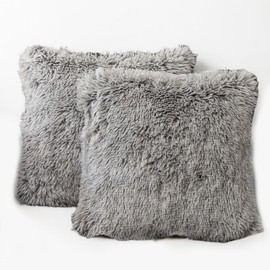 LSC 2 Pack Cushion Inserts 18” x 18” (45cm x 45cm) with Faux Fur Throw Cushion Cover Hollow Fibre Cushion Pads Bounce Back Square Cushion Inner for Sofa Bed Couch Scatter Cushions (LIGHT GREY)