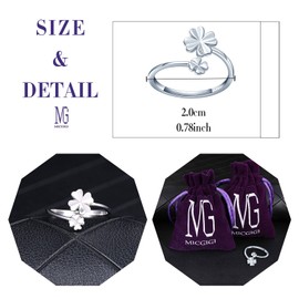 MICGIGI Women's 925 Sterling Silver Open Ring Four Leaf Clover Adjustable Ring Silver Rose Gold, Silver