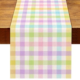 Nepnuser Linen Spring Easter Buffalo Check Plaid Table Runner Rustic Farmhouse Home Dining Room Kitchen Table Decor (13" x 72")