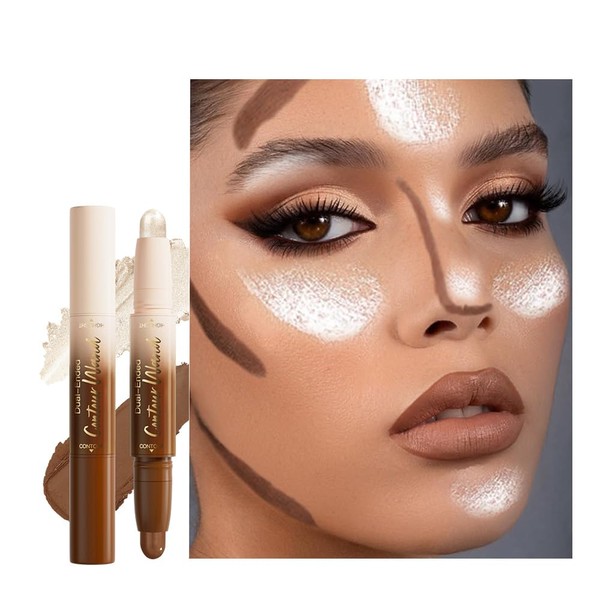 QIDSTERS 2in1 Cream Contour Highlighter Stick, Neutral Bronzer Makeup Sticks,