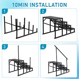 4 Step RV Stairs with Handrail, Hot Tub Steps Metal with Non-Skid Tapes, Portable Stairs Steps for RV, Mobile Home Stairs Travel Trailers, Camper, Hot Tub, Ground-Pool for Indoor & Outdoor