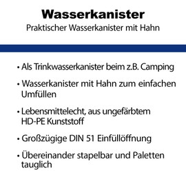 S-Pro - Water Canister Drinking Water & Liquids 10 L - Water Container with Outlet Tap & DIN51 Screw Lid - Drinking Water Canister Food Safe & BPA-Free for Indoor and Outdoor Use - Unfilled
