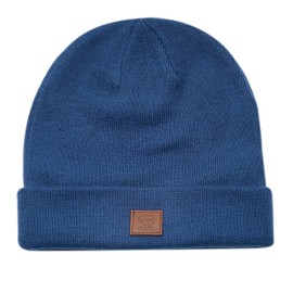 Clape Leather Patch Knit Hat Ribbed Beanie Hats Soft Comfortable Winter Hat Acrylic Cuffed Hat Casual Warm Hats