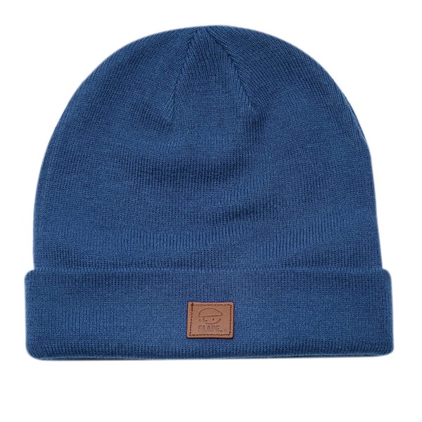 Clape Leather Patch Knit Hat Ribbed Beanie Hats Soft Comfortable