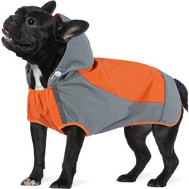 IECOii Dog Raincoat,Waterproof Rain Coat for Small Dogs,Adjustable Pet Rain Jacket with Hood,Lightweight Doggy Raincoats with Reflective Stripes,Orange,Small