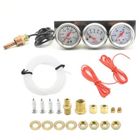 Aynaxcol Triple Gauge Kit, 3in1 Car Meter Oil Pressure Fahrenheit Water Temp Ammeter Triple Gauge Kit, 2" 52mm Chrome Panel Oil/Volt/Water Gauge Replacement for GMC