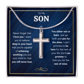 FG Family Gift Mall To My Son From Mom, Son Gifts From Mom and Dad, Mother and Son Necklace, Birthday Gift For My Son Graduation Christmas Faith Cross Necklace Present (Standard Box, Skies)