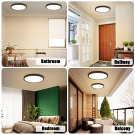 ZMH Ceiling Light LED Ceiling Light Flat - 15 W Bathroom Lamp 4000 K Diameter 22 cm Bedroom Kitchen Ceiling Lighting Bedroom Lamp IP44 Waterproof Hallway Lamp Black Kitchen Lamp Round for Bathroom