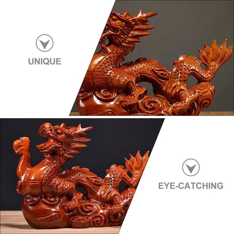 Baluue Creative Chinese Dragon Ornament Wooden Dragon Statue Decor for