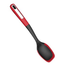 Multi-Functional Silicone Edge Cooking Spoon with Herb Stripper & Engraved Measurements – Heat Resistant, Dishwasher Safe, Non-Scratch Cookware Spoon, Red