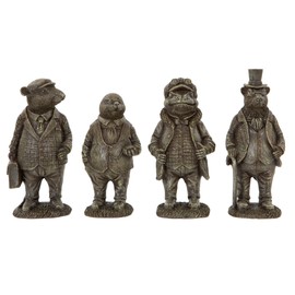 Inspirational Gifting 4 Miniature 14cm Wind in the Willows Garden Sculptures Statues made from a solid stone resin, featuring Ratty, Mole, Badger and Toad! - hand finished with aged patina.