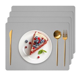 Silicone Placemats Set of 4, Heat-Resistant Placemats,Non-Slip Table Mats, Foldable Placemats, Easy to Clean, Dustproof, Perfect for Indoor & Outdoor Dining, 12.6 x 17.7 inches by Siliconty(Gray)