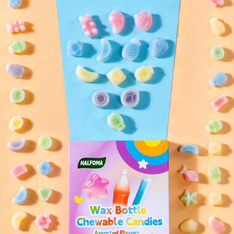 Halfoma Wax Bottle Chewable Candy, with Various Fruit-flavored Syrups in