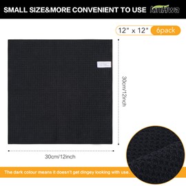 KinHwa Dish Cloths Ultra Absorbent Microfiber Cleaning Cloths Odor Free Waffle Weave Kitchen Dishcloths Rags 12inch x 12inch Blue-Black 6 Pack