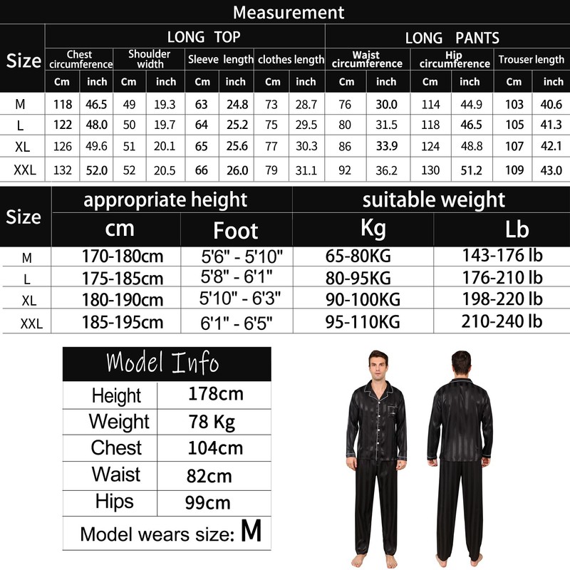RuanMM Mens Satin Long Sleeve Silky Pajamas Premium Button Down