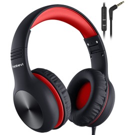 Nabevi Headphones for Kids for School, Kids Headphones with Microphone, Sharing Function, 85dB/94dB Safe Volume Limit, HD Sound, Over Ear Kid Headphone for School, On-line Study, Travel, Red