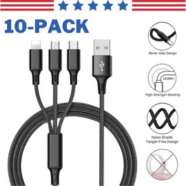Unbranded 3 in 1 Fast Charging USB Cable, 3A USB Data Cord for Multiple devices all types