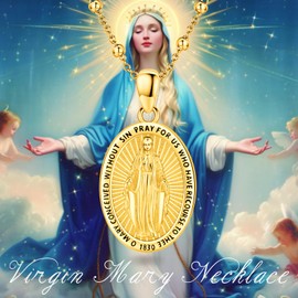 LOOVE S925 Sterling Silver Miraculous Medal Necklace for Women Gold Virgin Mary Pendant Necklace Blessed Mother Necklace 14K Christian Catholic Jewelry