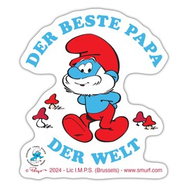 Spreadshirt Smurfs Design with Saying "Der Beste Papa Der Welt" Sticker Max. 10 x 10 cm, 10 x 10 cm, Matt White