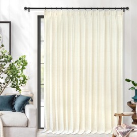 DriftAway Pinch Pleat Linen Blend Semi Sheer Solid Farmhouse and Modern Rustic Curtains Single 100x108 Inches Long for Living Room Bedroom Sliding Doors 14 Back Tabs Light Linen