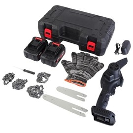 Mini Chainsaw, 6 & 4 Inch Cordless Electric Chainsaw with 2×21V Rechargeable Batteries, Extra Chain, Safety Lock, 28FT/S Speed, Portable Handheld Saw for Tree Branch and Wood Cutting