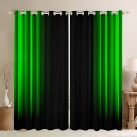 Feelyou Geometric Abstract Ombre Curtains Men Adults Teens Green and Black Striped Window Curtains for Bedroom Living Room Kids Boys Girls Simple Modern Window Drapes Treatments 42W X 63L,2 Panels