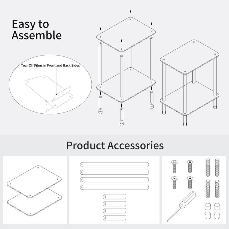 Bkemiy Clear Acrylic Side Table, 2-Tier End Table for Living