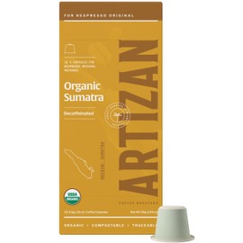Artizan Coffee USDA Organic Espresso Coffee Capsules For Nespresso Original | Sumatra Decaf Single Origin | 40 Compatible Compostable Pods