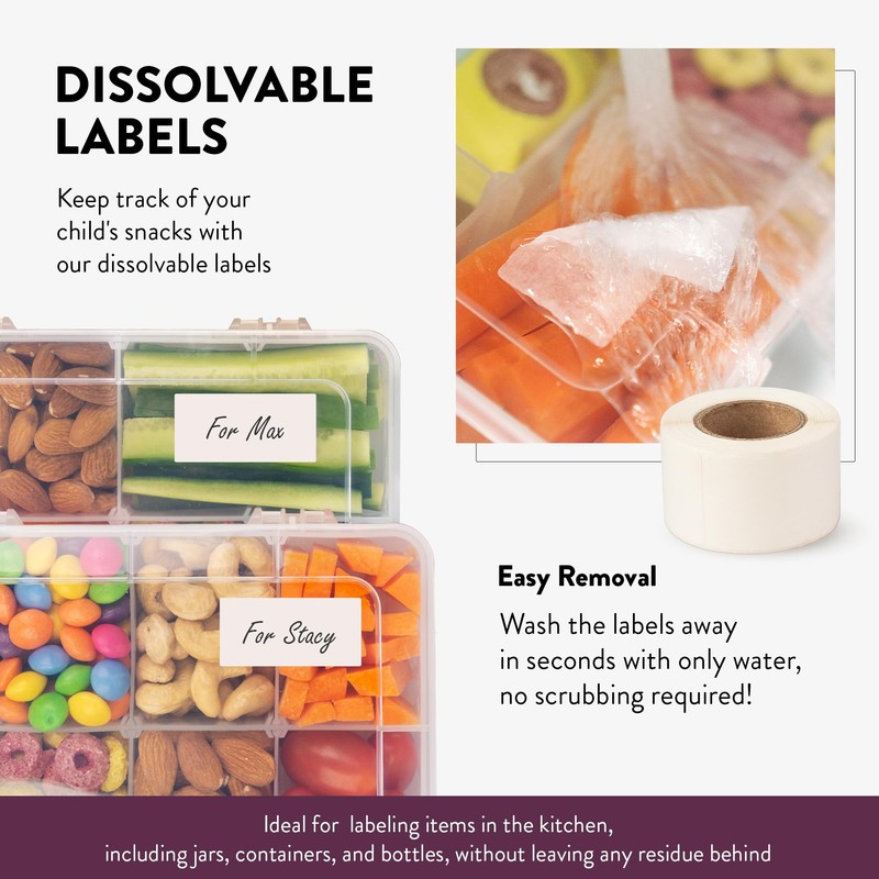 Snack Box Containers Set of 2-Reusable,100 Dissolvable Labels, 8 Adjustable