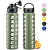 MUKOKO 32 oz Glass Water Bottle, Olive, 1 Pack