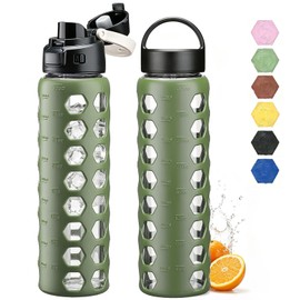 MUKOKO 32 oz Glass Water Bottle, Olive, 1 Pack