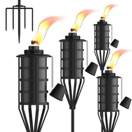 XINWXSS Home Garden Torch Set of 4，Large Capacity 22oz Outdoor Metal Torch Garden Décor，59.5 inch Upgraded Citronella Torches with 5-Prong Grounded Stake，Metal Torch Light for Party Patio Pathway