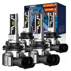 NOVSIGHT H11 9005 LED Light Bulbs - 500% Super Brighter 6500K Cool White, Fanless Light, 1:1 Design, Plug and Play 3 Mins Installation, H8 HB3 Automotive Fog Lamps, Pack of 4 (2 Years)