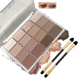 16-Color Brown & Nude Eyeshadow Palette with Brushes – Highly Pigmented Matte & Shimmer Shades, Waterproof Long-Lasting Neutral Smokey Eye Makeup for Women