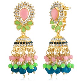 Aheli Multi Color Synthetic Stone & Beads Studded Jhumki Earrings Ethnic Jewellery Gift for Women