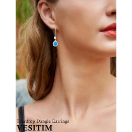 Vesitim 925 Sterling Silver Earrings Opal Earrings for Women Teardrop Earring Blue Opal Jewelry
