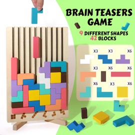 Wooden Russian Blocks Puzzle Brain Teasers Toy Tangram Jigsaw Puzzle Intelligence Colorful 3D STEM Montessori Educational Gift for Boys and Girls,Board Game Educational Toys for Toddlers 3-6 Years