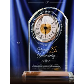 Sttokilly 25th Wedding Anniversary K9 Crystal Quartz Clock,25 Years of Marriage Gift,Happy Silver Anniversary Decoration Gift,for Parents,Grandparents,Couple