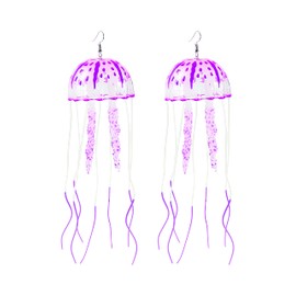 Exaggerate Glow Jellyfish Dangle Drop Weird Earrings Light up Glow in the Dark Party Decoration Vacation Music Festival Club Creative Funny Jewelry for Women-purple