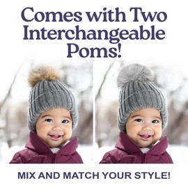 Funky Junque Baby Ribbed Knit Detachable Pom Beanie - Charcoal