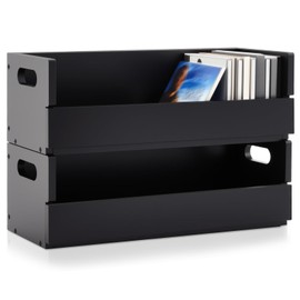 CroBlissful 2 Set Wooden Cd Storage Box Holder Racks Cassette Tape Display Stand with Carrying Handles, Organizer Shelf for Movie Cases, DVDs, Cd Organizer Can Store up to 36 Pcs (Black)