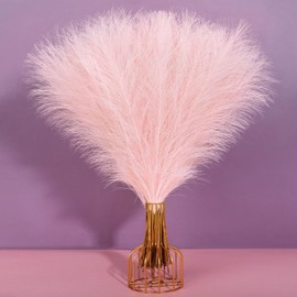 60 Pcs Pink Faux Pampas Grass Decor, 17.7 Inch Fluffy Artificial Flower for Room Pompous Reed Grass Fake Pompas Boho Vase Filler Bulrush for Home Flower Arrangement Wedding Party Decoration