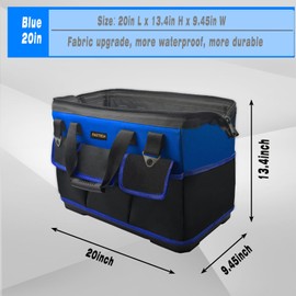 FASTECH 20 Inch Bottom Tools Bag With Wide Mouth For Tool Storage, Carrier and Organizer, Heavy Duty Tool Tote Bag for Men/Women, Wide Mouth Tool Bag With Inside Pockets (20 Inch)