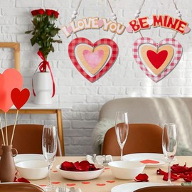 Valentines Day Door Sign | BE MINE I LOVE YOU Welcome Sign,2X Heart Shaped Front Door Decorations, 30x17cm/11.8x6.7 inch Farmhouse Porch Wall Decor for Valentine's Day
