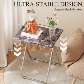 Fleecy day Folding TV Tray Table with Cup Holder, TV Dinner Table with Sturdy MDF Top, Eating Trays with Tablet Slot for Living Room, Bedroom, Sofa, 15 x 18.9 x 25.6 in (Black Marble, 2Pcs)