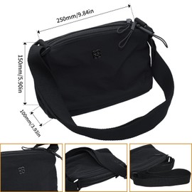 WYYFXY® Crossbody Bag Women's Shoulder Bag Waterproof Nylon Bag Small Shoulder Bag Black Handbag with Adjustable Strap 4 Compartments, black